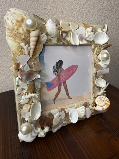 Aloha Surfer- Seashell & Pearl 4x4 Picture Frame