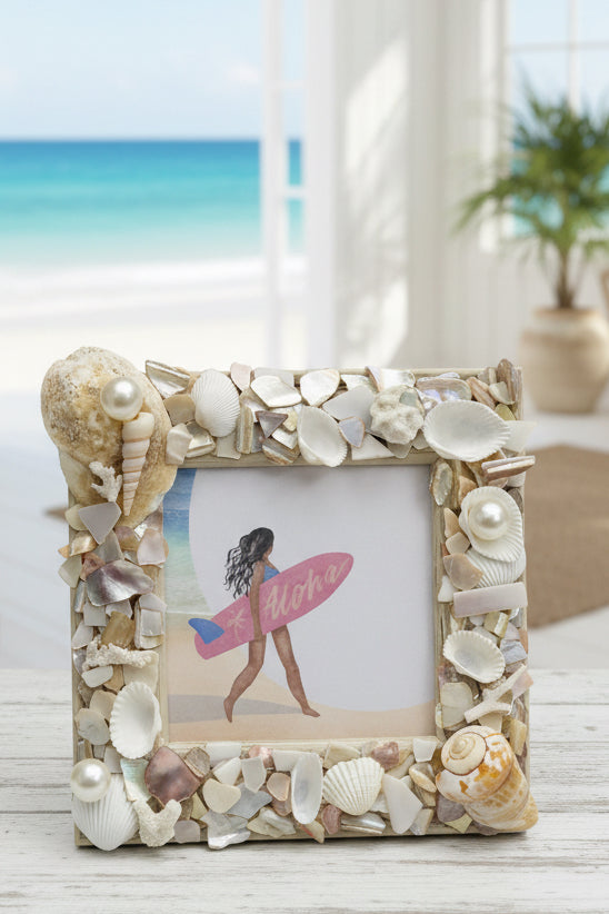 Aloha Surfer- Seashell & Pearl 4x4 Picture Frame