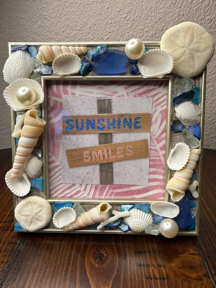 Sunshine Smiles- Handmade Seashell 4x4 Picture Frame